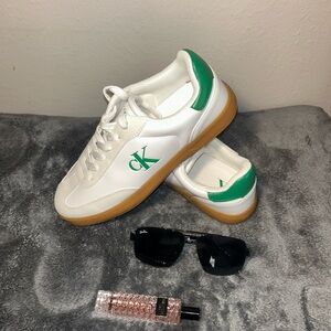 Calvin Klein White and Green Sneakers